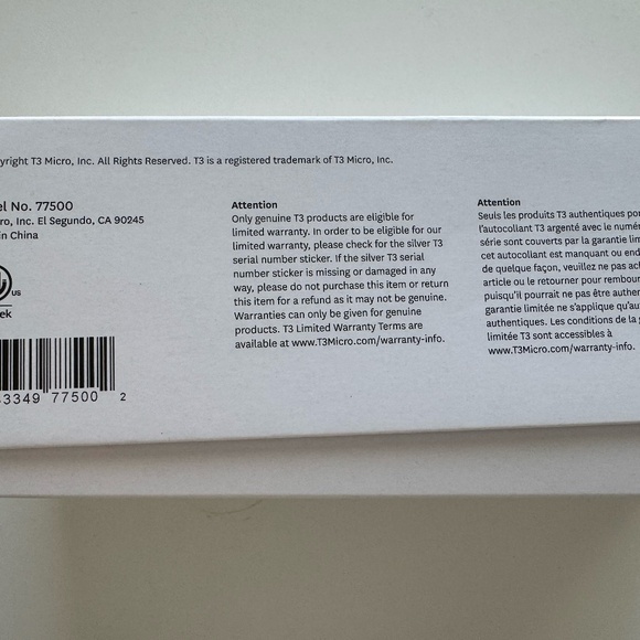 Like new condition-T3 - SinglePass Compact Styling Iron (White & Rose Gold) - Picture 3 of 3